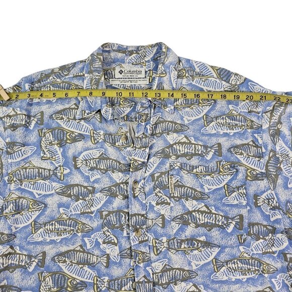 Columbia Fish Graphic Men’s Size Medium Outdoor Short Sleeve Button Down Shirt - Picture 6 of 16